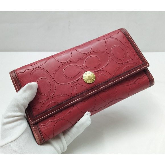 Coach Red Leather Credit Card ID Window Trifold Wallet - Vintage - Picture 3 of 14